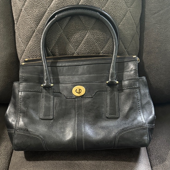 Coach Black Leather Satchel with Gold Accents - Picture 1 of 4